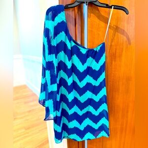 Chevron print, one sleeve mini dress. Size XS